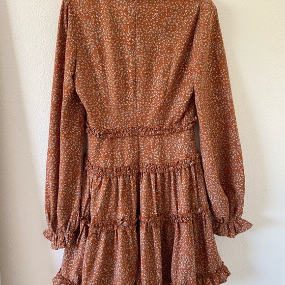Lulu’s Orange Floral Ruffled Long Sleeve Dress - Picture 7 of 14